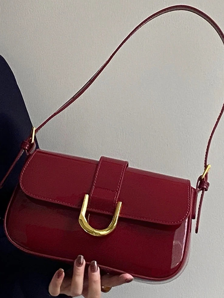 Beatrice Patent Leather Shoulder Bag Ladies | Handbag | Design Crossbody Bag Burgundy Red-Elly Rose