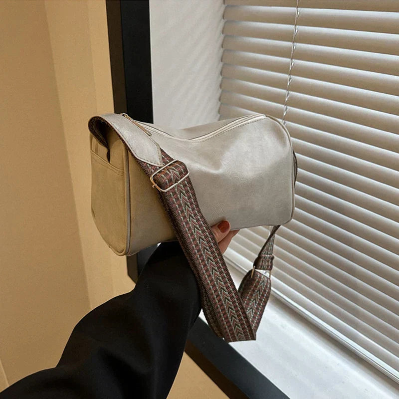 Trine | Vintage Leather Crossbody Bag with Woven Adjustable Strap-Elly Rose