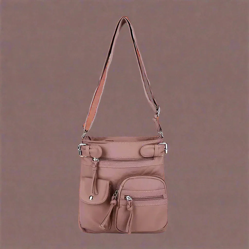 Zara | Soft leather shoulder bag with multiple compartments.-Elly Rose