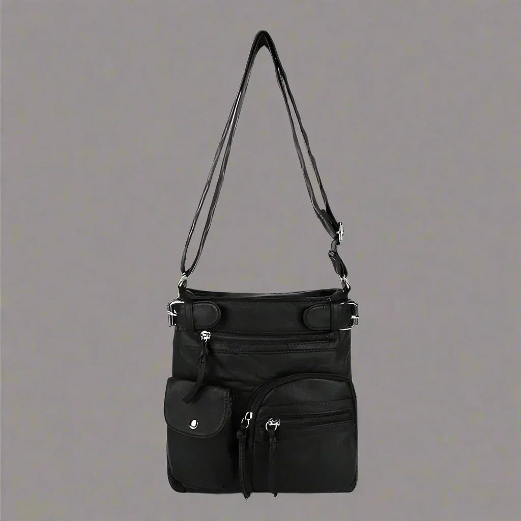 Zara | Soft leather shoulder bag with multiple compartments.-Elly Rose