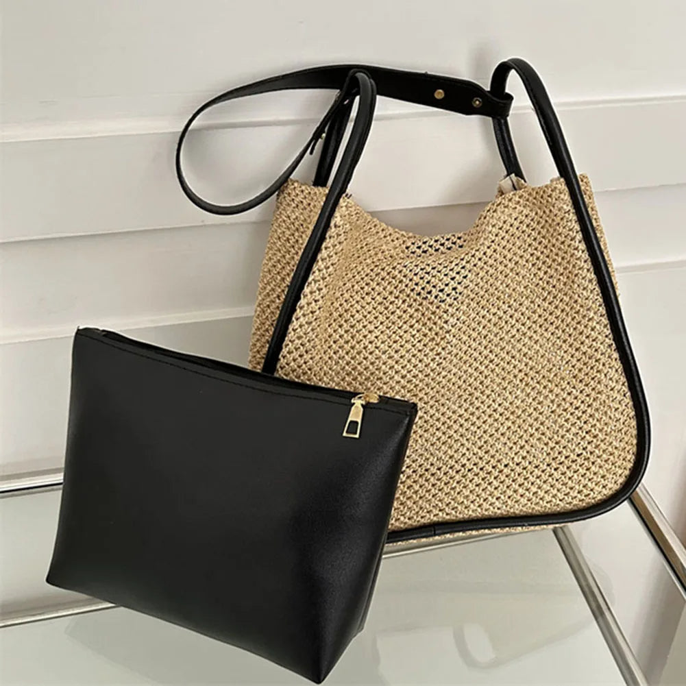Lexi - Large PU leather wicker bag-Elly Rose