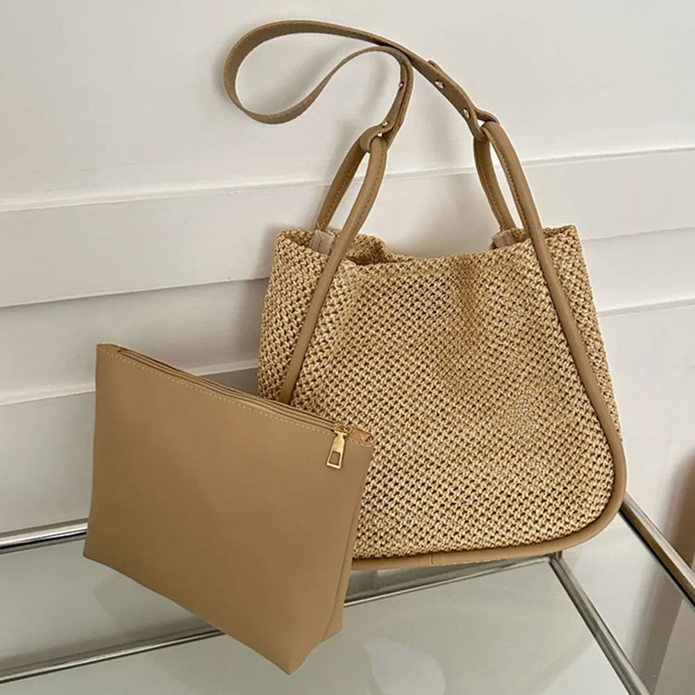 Lexi - Large PU leather wicker bag-Elly Rose