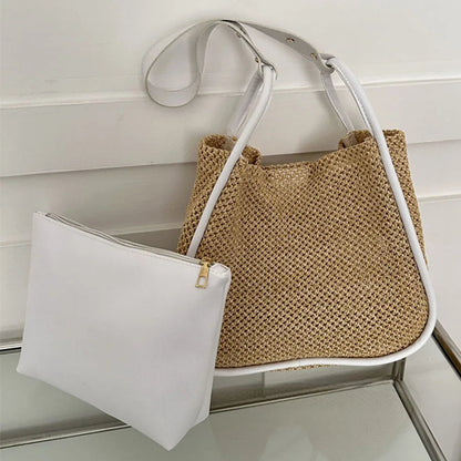 Lexi - Large PU leather wicker bag-Elly Rose