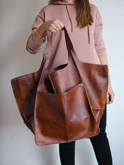 Xylia | New oversized handbag in handmade vegan leather.-Elly Rose
