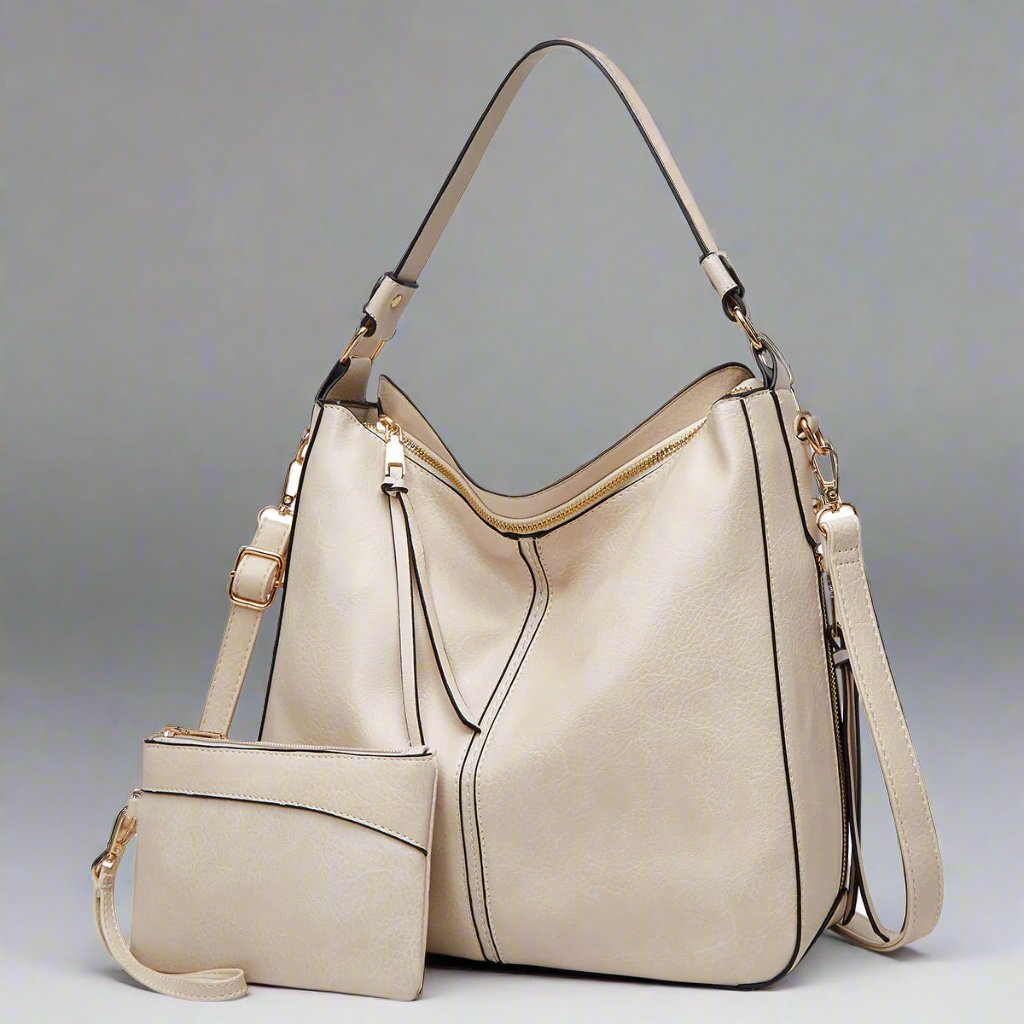 Cecile | Elegant leather messenger bag with large interior-Elly Rose