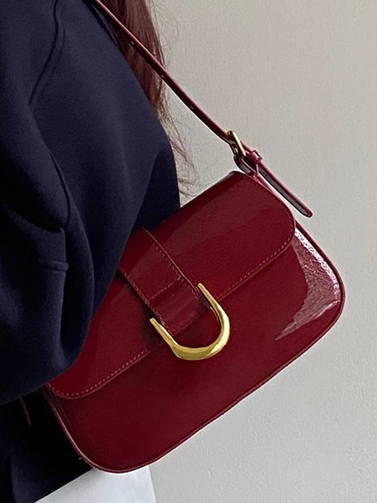 Beatrice Patent Leather Shoulder Bag Ladies | Handbag | Design Crossbody Bag Burgundy Red-Elly Rose