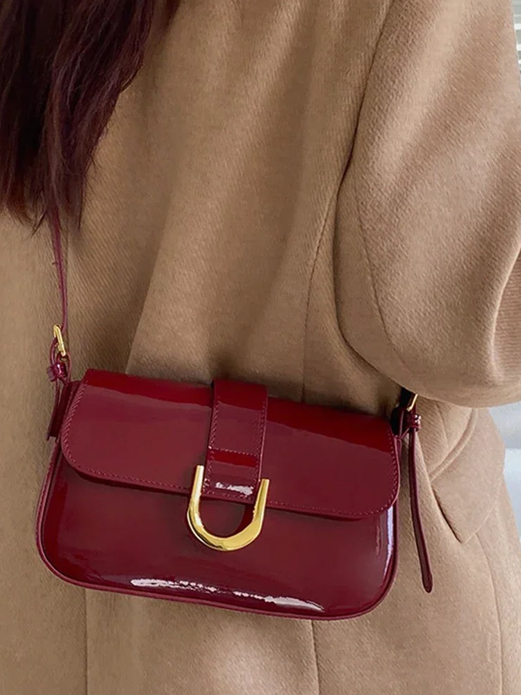Beatrice Patent Leather Shoulder Bag Ladies | Handbag | Design Crossbody Bag Burgundy Red-Elly Rose