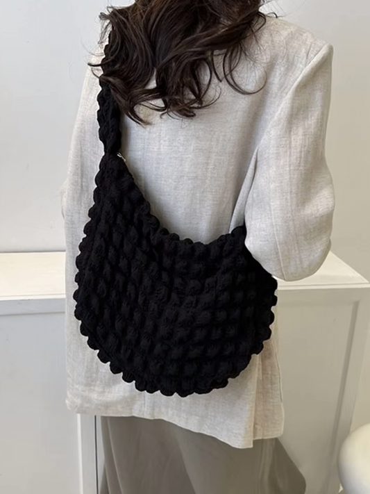 Drew Ladies Pleated Fabric Shoulder Bag | Shopper Black-Elly Rose