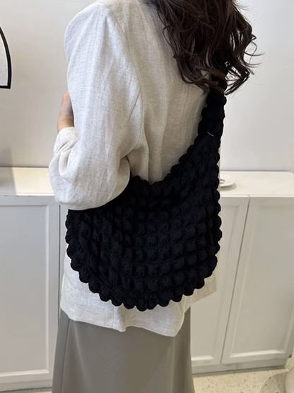 Drew Ladies Pleated Fabric Shoulder Bag | Shopper Black-Elly Rose