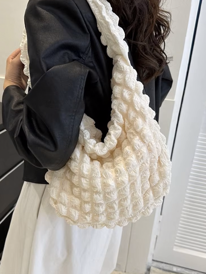 Drew Ladies Pleated Fabric Shoulder Bag | Shopper Cream White-Elly Rose