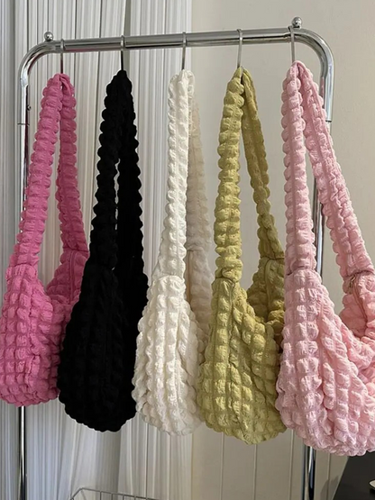 Drew Ladies Pleated Fabric Shoulder Bag | Shopper Light Pink-Elly Rose