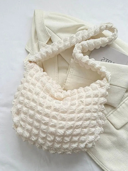 Drew Ladies Pleated Fabric Shoulder Bag | Shopper Cream White-Elly Rose