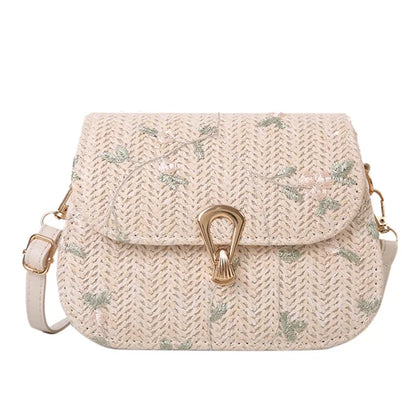 Rebecca - Embroidered straw shoulder bag-Elly Rose