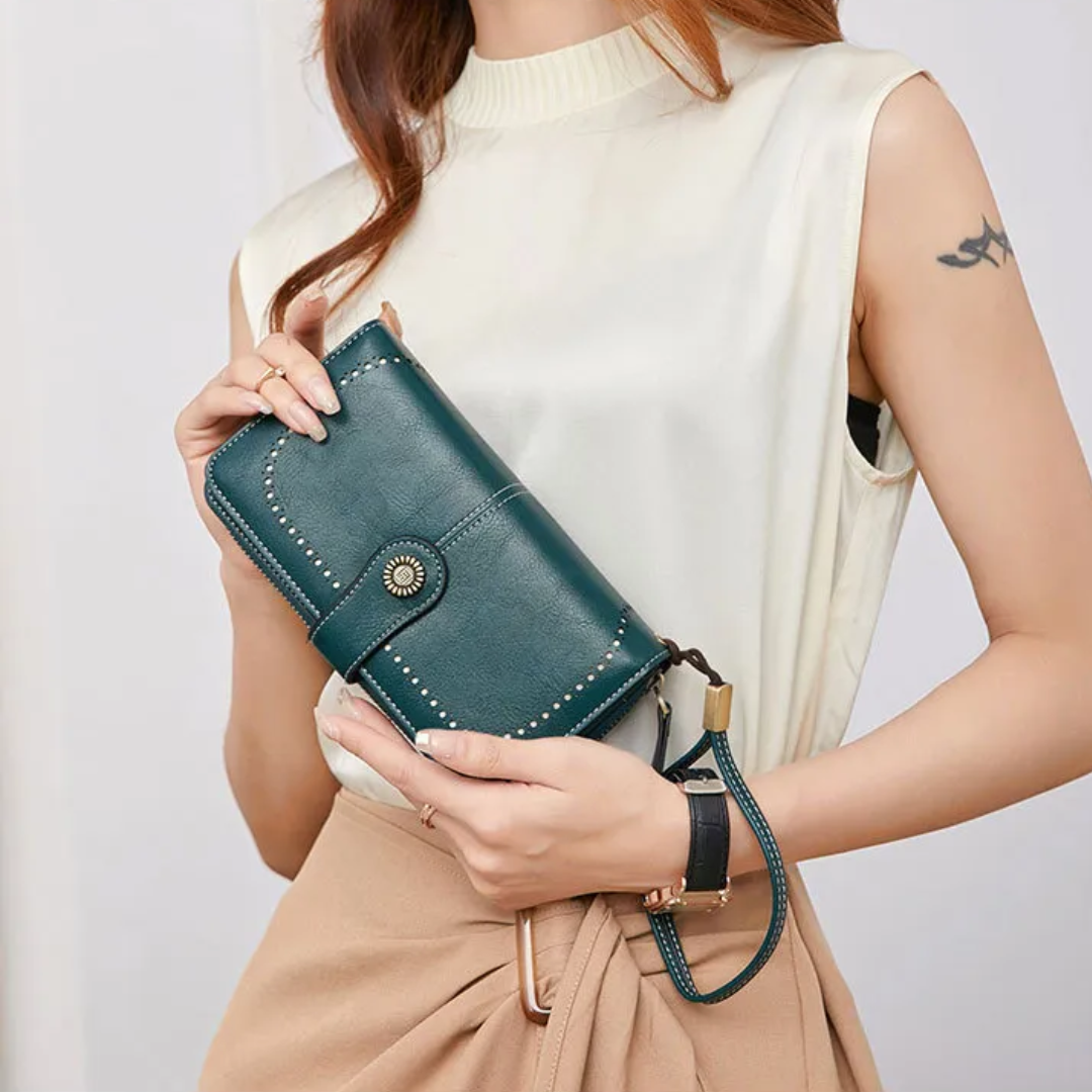 Leather wallet with strap | Large capacity-Elly Rose