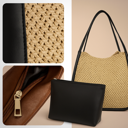Lexi's Large Capacity Leather Wicker Bag