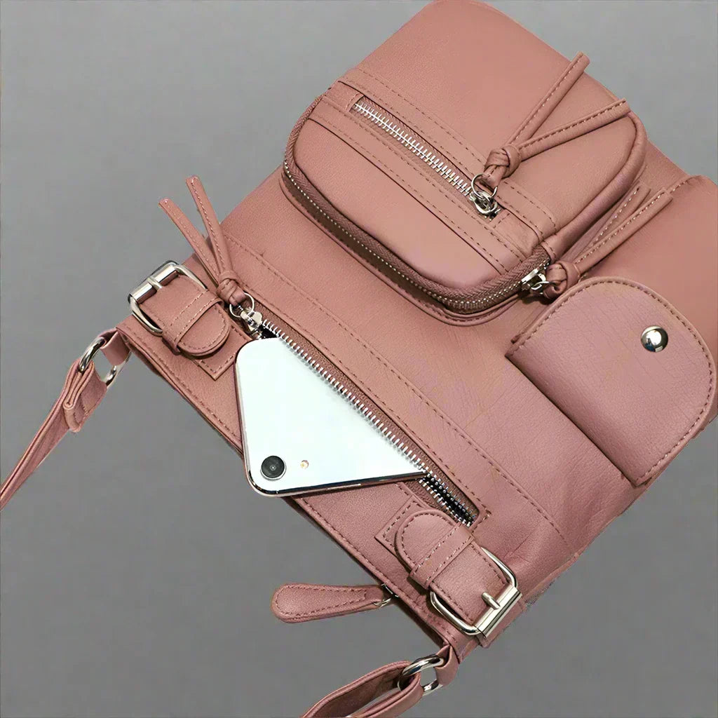 Zara | Soft leather shoulder bag with multiple compartments.-Elly Rose