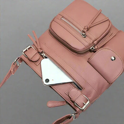 Zara | Soft leather shoulder bag with multiple compartments.-Elly Rose