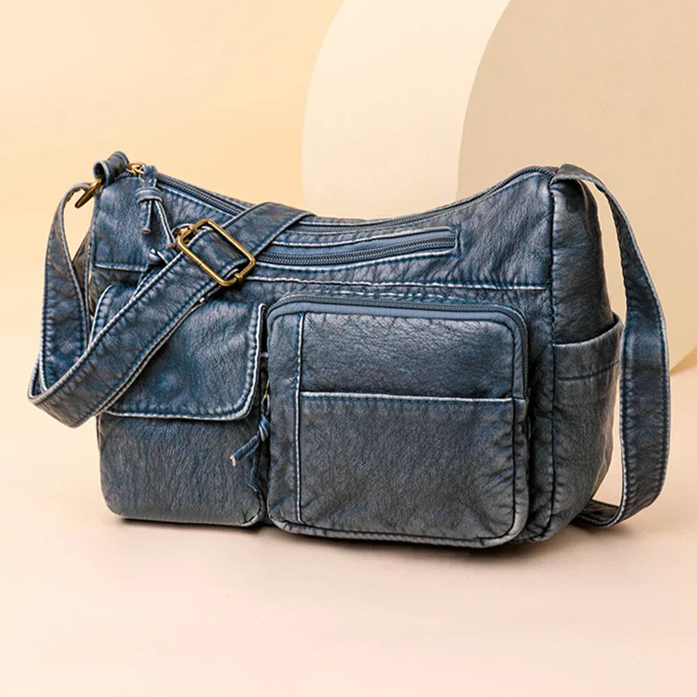 Lykke | Vintage leather shoulder bag with multiple compartments-Elly Rose
