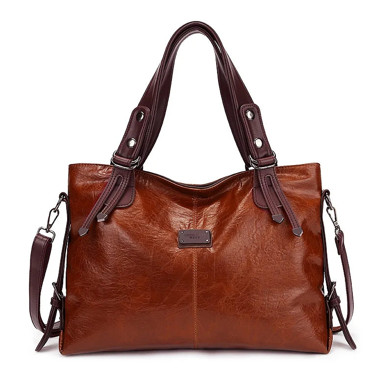 Augusta | Soft leather bag with two handles and elegant details.-Elly Rose
