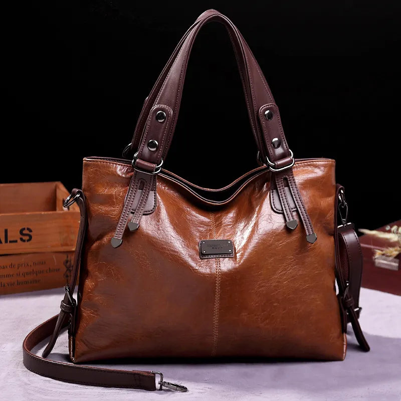 Augusta | Soft leather bag with two handles and elegant details.-Elly Rose