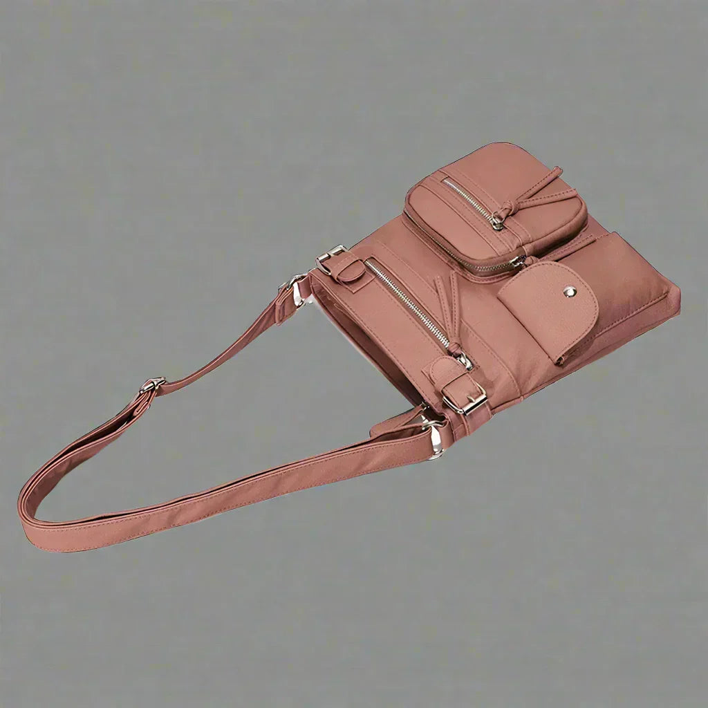 Zara | Soft leather shoulder bag with multiple compartments.-Elly Rose
