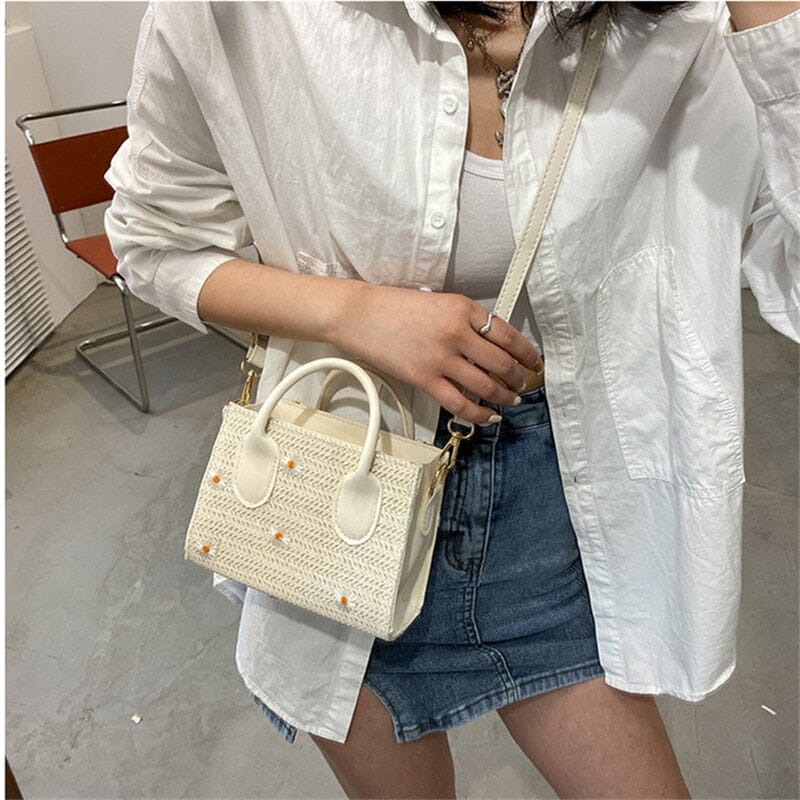 Woven handbag with floral accents - Serena-Elly Rose