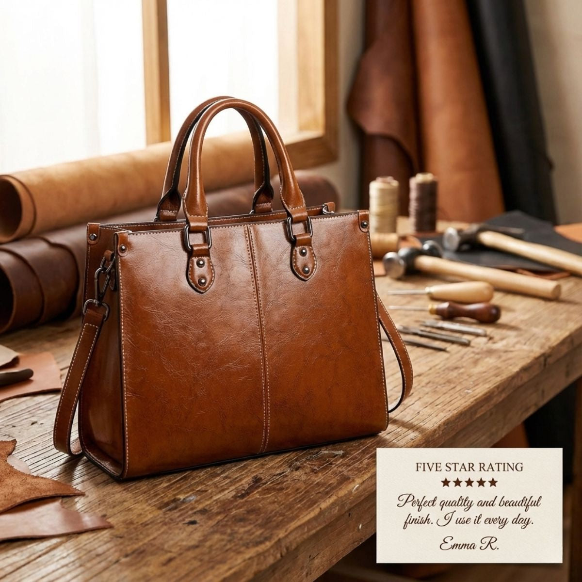 Elina | Elegant Oil Wax Cowhide Tote