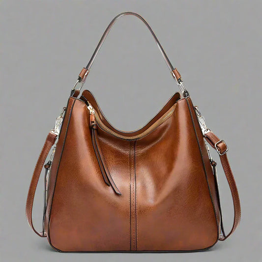 Cecile | Elegant leather messenger bag with large interior-Elly Rose