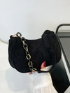 Violet Coduroy Shoulder bag | Handbag | Vintage Clutch Black-Elly Rose