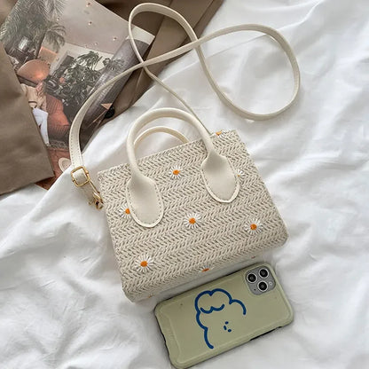 Woven handbag with floral accents - Serena-Elly Rose