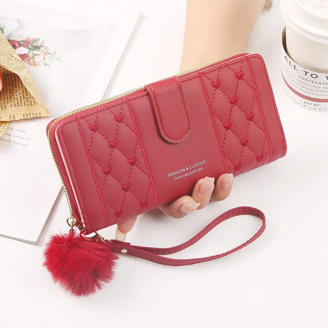Wallet with embroidered heart motif | With practical hand strap!-Elly Rose